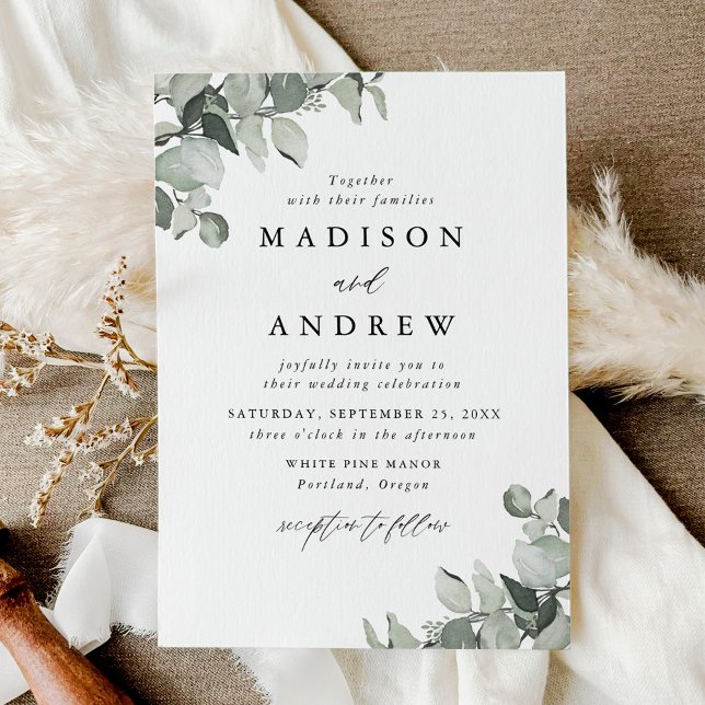 Convites Casamento de Verde Eucalipto Elegante (Criador carregado)