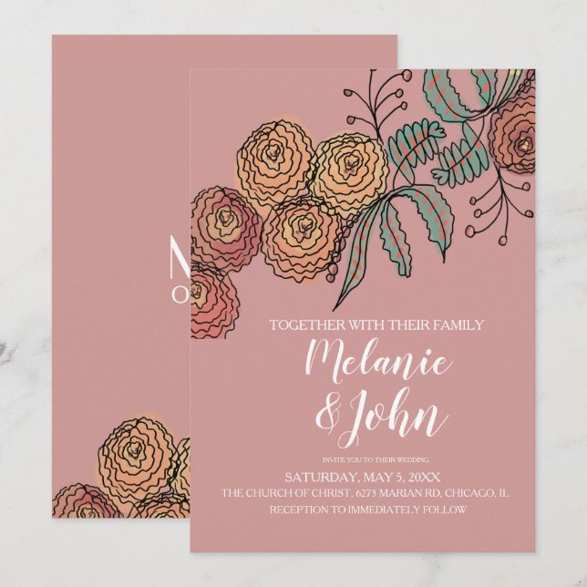 Convites Casamento de Verde Floral Botânica Cravo (Frente/Verso)