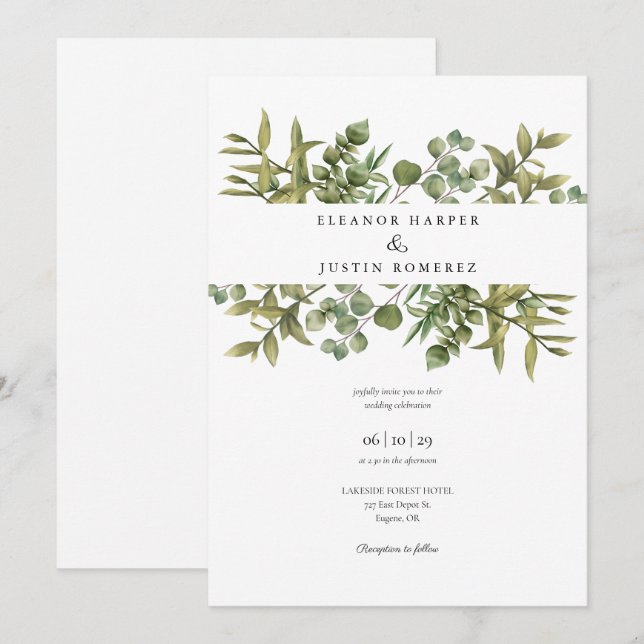 Convites Casamento de Verde Folhagem de Eucalipto da Flores (Frente/Verso)