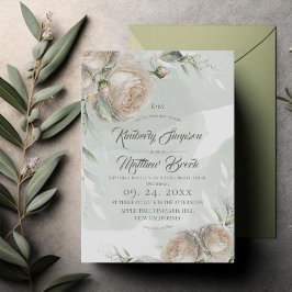 Convites Casamento de Verde Folhagem Salvia Rosa Branca
