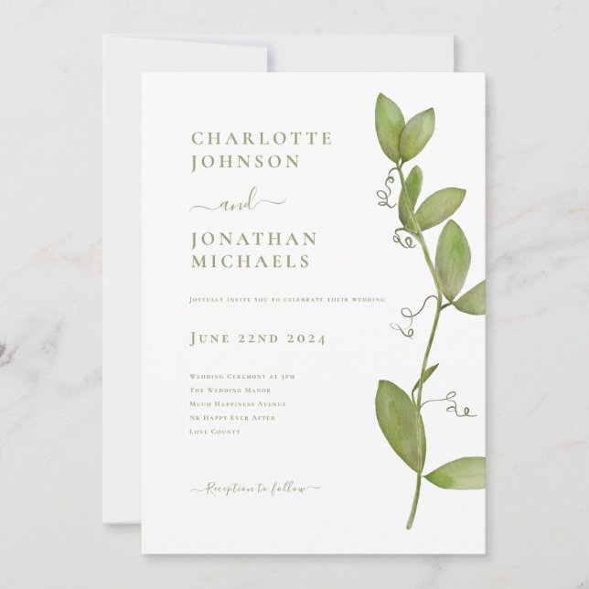 Convites Casamento de Verde Simples Moderno (Frente)