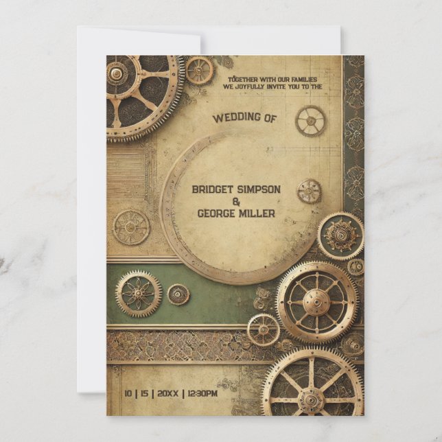 Convites Casamento de Vestígios Vitorianos Steampunk (Frente)