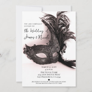 Convites Casamento de Véu Preto Elegante Máscara de Rosto R