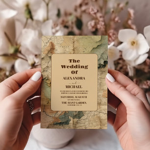 Convites Casamento de Viagem de Mapa de Vintage com Waterco