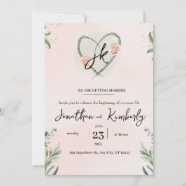 Convites Casamento De Vidraça Floral Elegante Rosa Teal