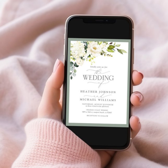 Convites Casamento de Vidraça Floral Verde da Cinza Branca  (Criador carregado)