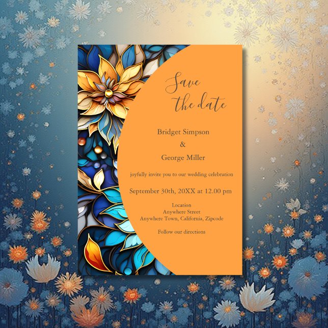 Convites Casamento de Vidro Dourado e Azul (Criador carregado)