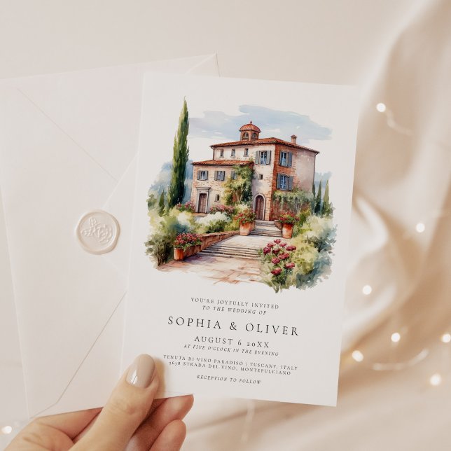 Convites Casamento de Vinha Elegante de Aquarela (Criador carregado)