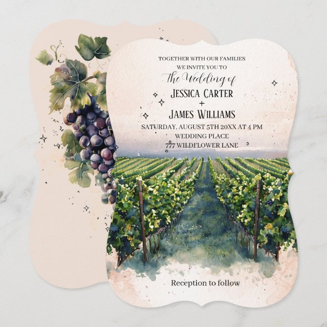Convites Casamento de Vinha Elegante Rustic Watercolor (Frente/Verso)