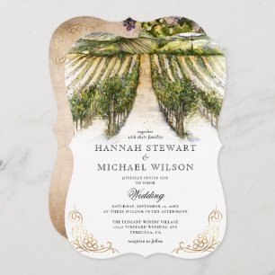 Convites Casamento de Vinha Elegante Rustic Watercolor