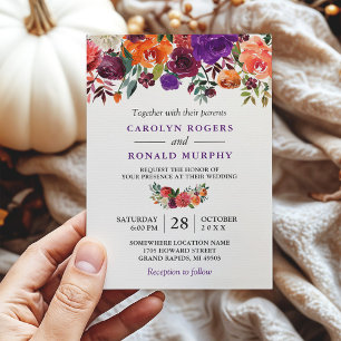 Convites Casamento de Vinha Floral de Laranja Roxo