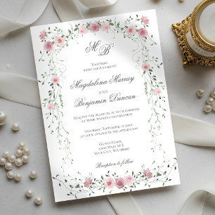 Convites Casamento de Vinha Floral Rosa-Rosa com Blush Sage
