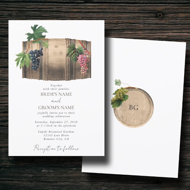 Convites Casamento de vinhas de barril de vinho russo (Rustic Wine Barrel Winery Vineyard Wedding Invitation)