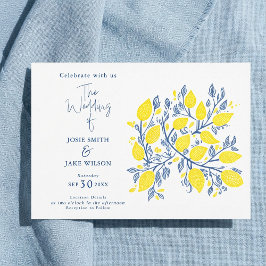 Convites Casamento de vinhas de limão azul e amarela