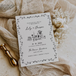 Convites Casamento de Vinhas Desenhadas À Mão Carvões