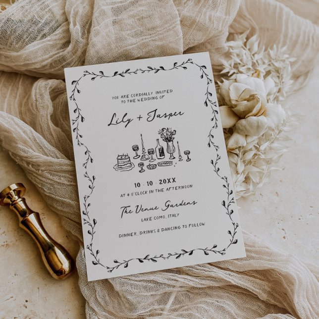 Convites Casamento de Vinhas Desenhadas À Mão Carvões (Criador carregado)