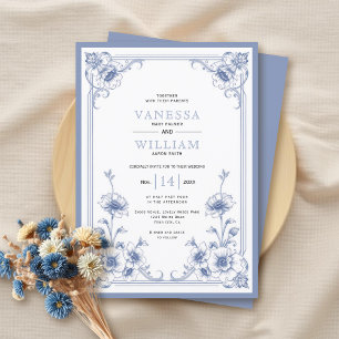 Convites Casamento de vintage azul elegante