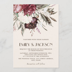 Convites Casamento de Vintage Boho Burgundy Verde-Floral