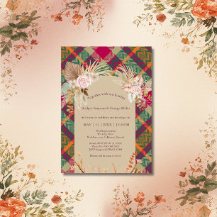 Convites casamento de vintage boho chic greenery escocês