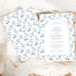 Convites Casamento de Vintage Dusty Blue Wildflower