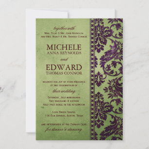 Convites Casamento de Vintage EggPlant & Olive Damask Lace