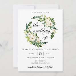 Convites Casamento de vitória verde rosas brancas florais