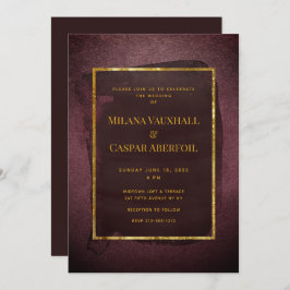 Convites Casamento de Wash com Aquarela Dourada e Borgonha