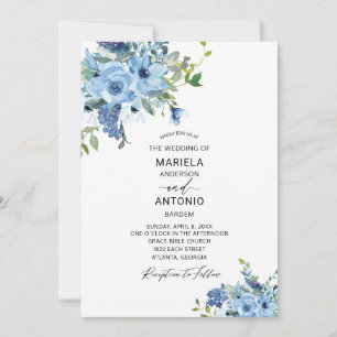 Convites Casamento de Watercolor Blue Floral Watercolor