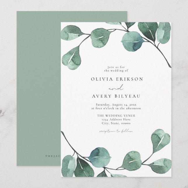 Convites Casamento de Watercolor Boho Eucalyptus Greenery (Frente/Verso)
