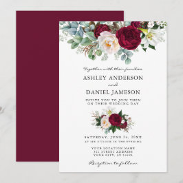 Convites Casamento de Watercolor Burgundy Floral Greenery