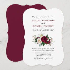 Convites Casamento de Watercolor Burgundy Floral Greenery B