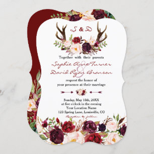 Convites Casamento de Watercolor Burgundy Marsala Floral An