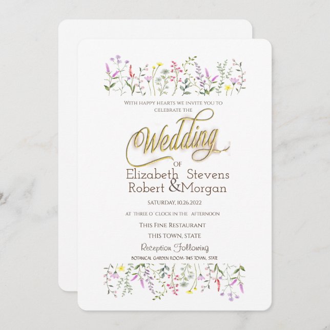 Convites Casamento de Watercolor Chic Wildflower (Frente/Verso)