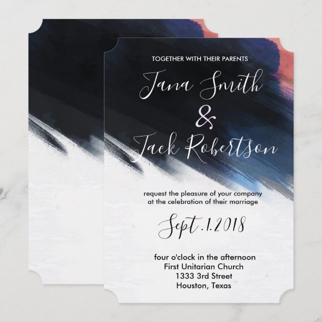 Convites Casamento de Watercolor do Marinho Moderno (Frente/Verso)