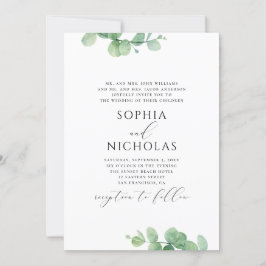 Convites Casamento de Watercolor eucalyptus. Folhagem verde