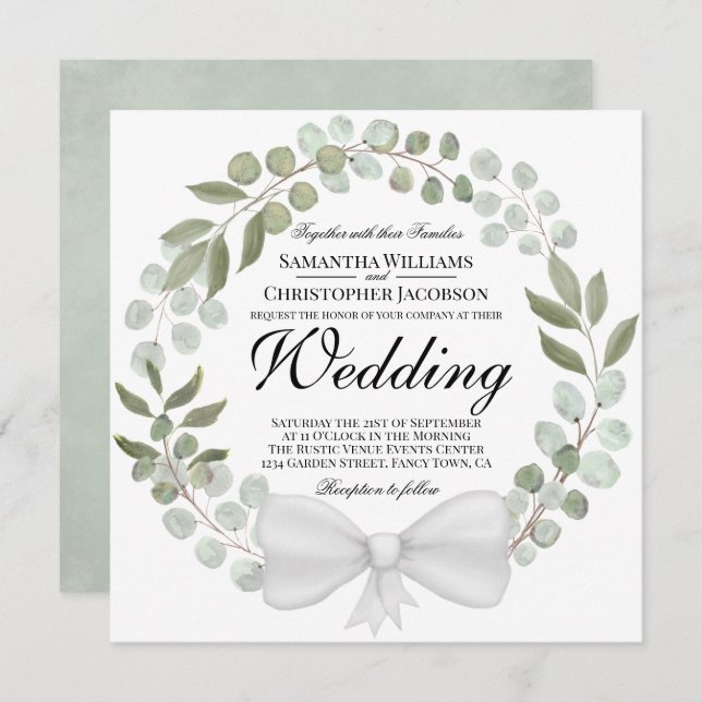 Convites Casamento de Watercolor Eucalyptus & Foliage Wreat (Frente/Verso)