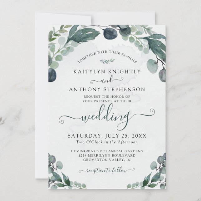 Convites Casamento de Watercolor Eucalyptus Greenery (Frente)