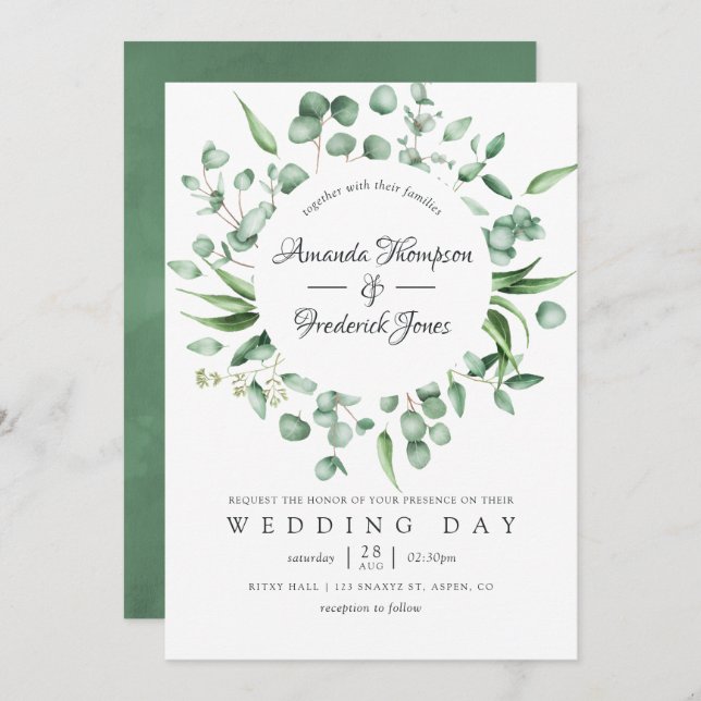 Convites Casamento de Watercolor Eucalyptus Greenery (Frente/Verso)