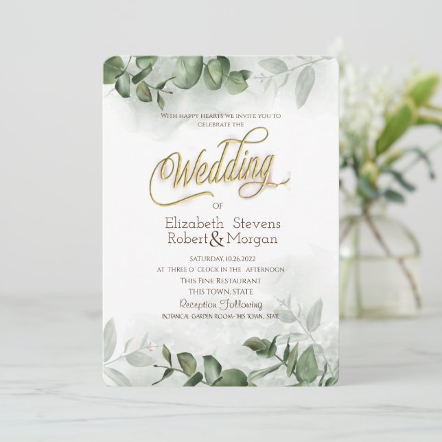 Convites Casamento de Watercolor Eucalyptus Greenery (Em pé/Frente)