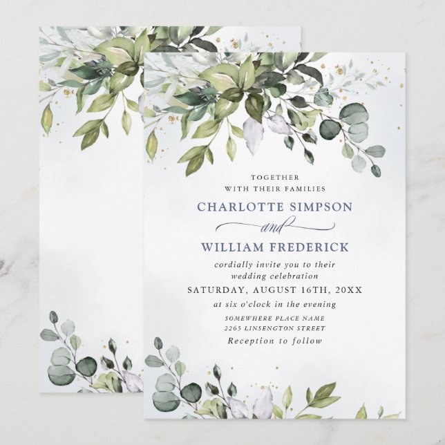 Convites Casamento de Watercolor Eucalyptus Greenery (Frente/Verso)