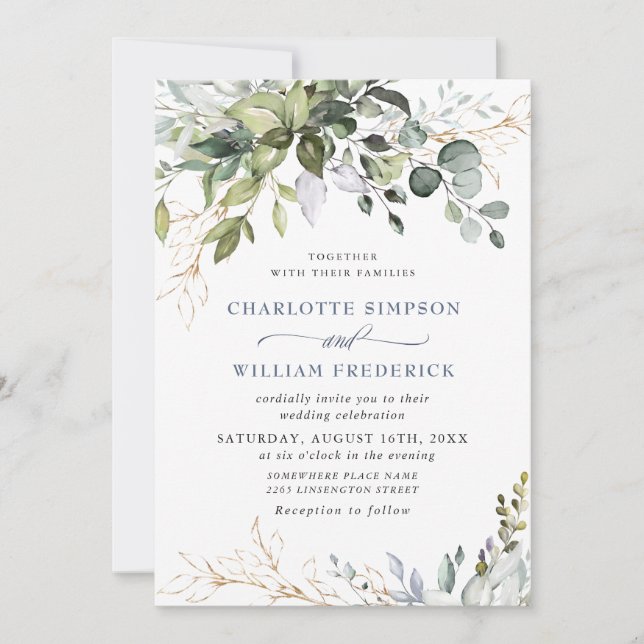 Convites Casamento de Watercolor Eucalyptus Greenery (Frente)