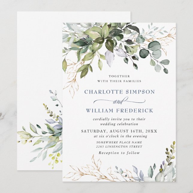 Convites Casamento de Watercolor Eucalyptus Greenery (Frente/Verso)