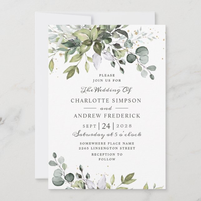 Convites Casamento de Watercolor Eucalyptus Greenery (Frente)