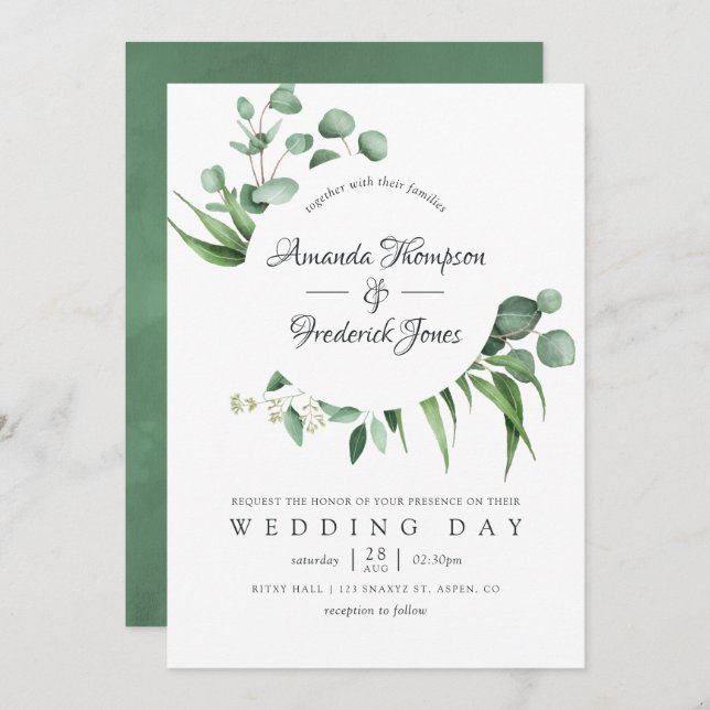 Convites Casamento de Watercolor Eucalyptus Greenery (Frente/Verso)
