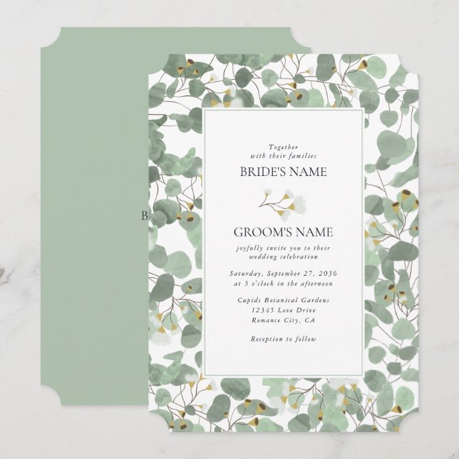 Convites Casamento de Watercolor Eucalyptus Greenery Blosso (Frente/Verso)