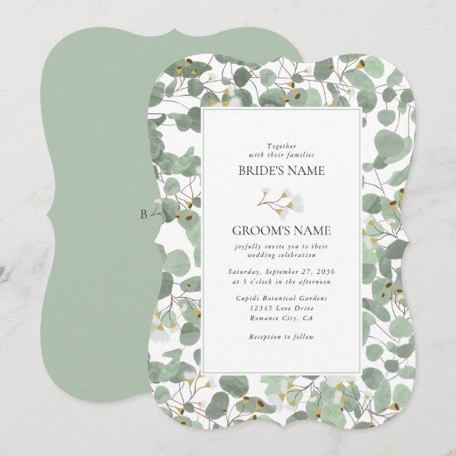 Convites Casamento de Watercolor Eucalyptus Greenery Blosso (Frente/Verso)