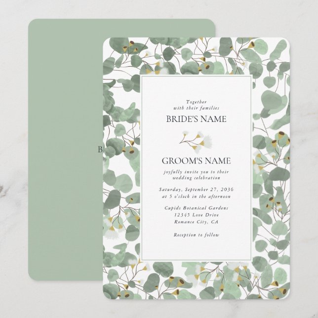 Convites Casamento de Watercolor Eucalyptus Greenery Blosso (Frente/Verso)