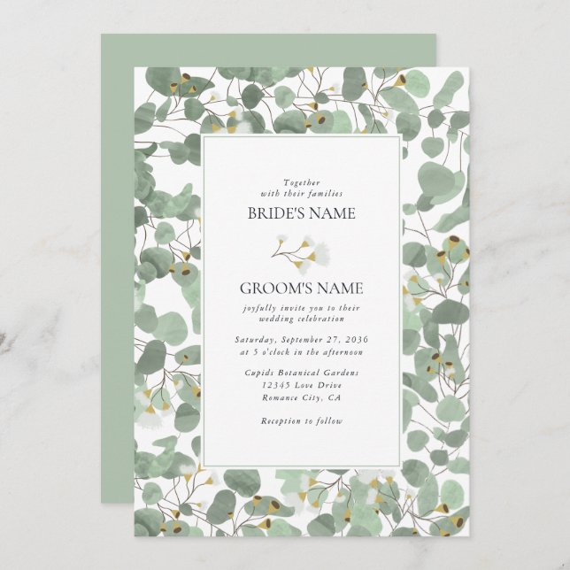 Convites Casamento de Watercolor Eucalyptus Greenery Blosso (Frente/Verso)
