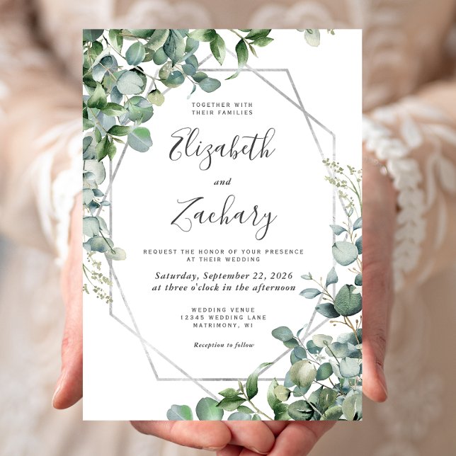 Convites Casamento de Watercolor Eucalyptus Greenery Silver (Criador carregado)