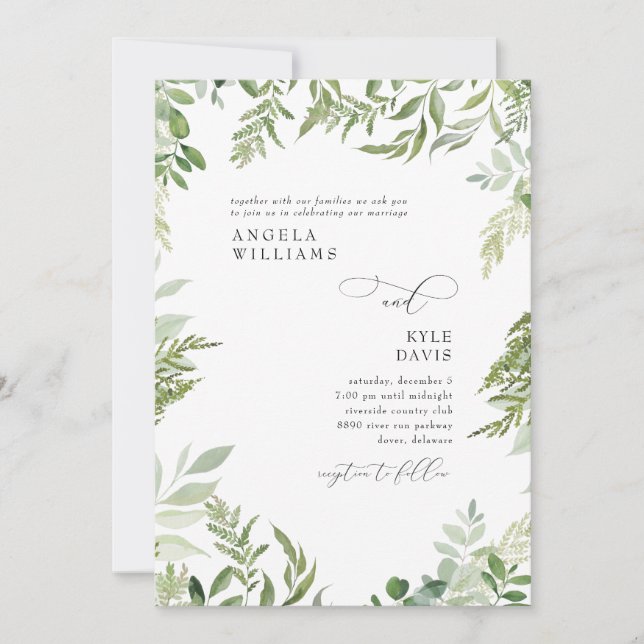 Convites Casamento de Watercolor Eucalyptus No Parents (Frente)